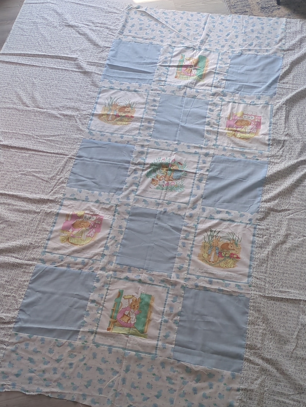 Handmade Peter Rabbit Beatrix Potter Quilt Top 77.5x87 Unfinished Cotton